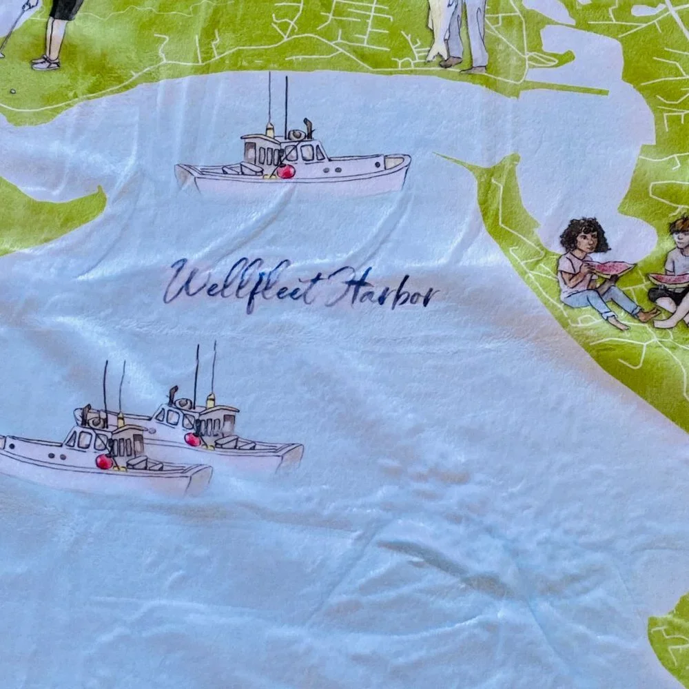 NEW without TAGS PLUSH illustrated Map of Wellfleet fleece blankets